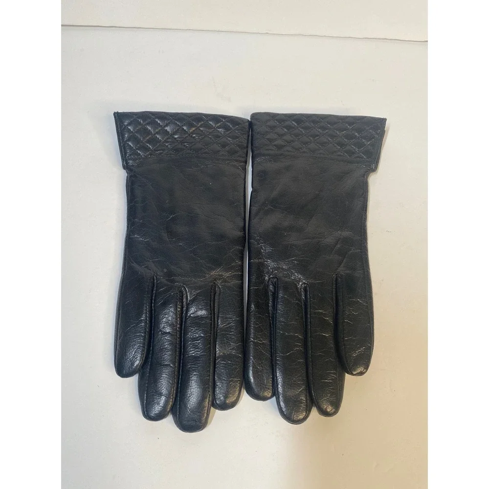 Unbranded Leather Thinsulate‎ Gloves Women One Size Black Quilted Cuffs Thermal